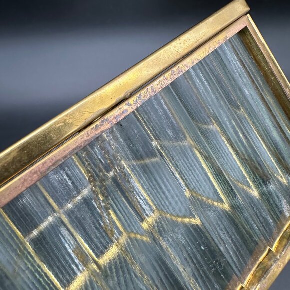 Vintage Jewelry Box Hexagon Ribbed Clear Glass Brass Hinged Top Mirrored Inside - Picture 8 of 11